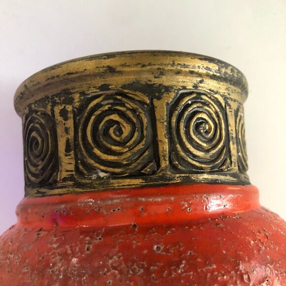 Bitossi for Rosenthal Netter Vase, Ceramic, Red, Gold, Signed - Picture 5 of 5